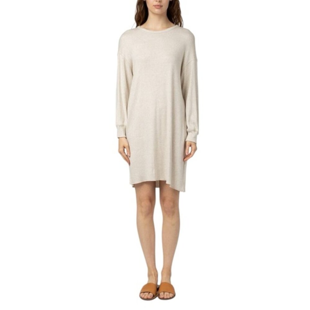 Mod Ref Relaxed Fit Soft Knit Scoop Neck Drop Shoulder Long Sleeve Dress
